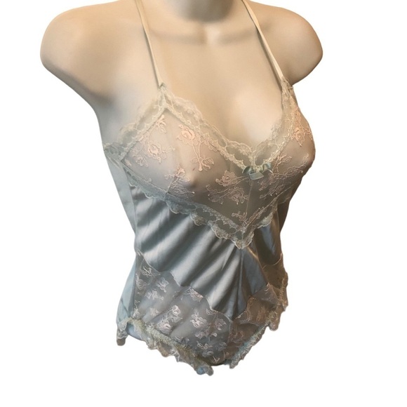 VTG Lace Teddy Size M 8/10 Mint Green Stretch Sexy Pin Up Retro Croquette - Picture 3 of 8
